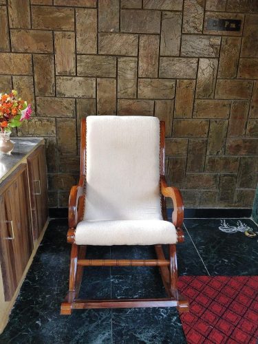 A.M INTERNATIONAL Handmade Wooden Rocking Chair/Relax Chair with Cushion Comfort and Footrest for Adults for Reading/Relaxing for Home (swed Off White) photo review